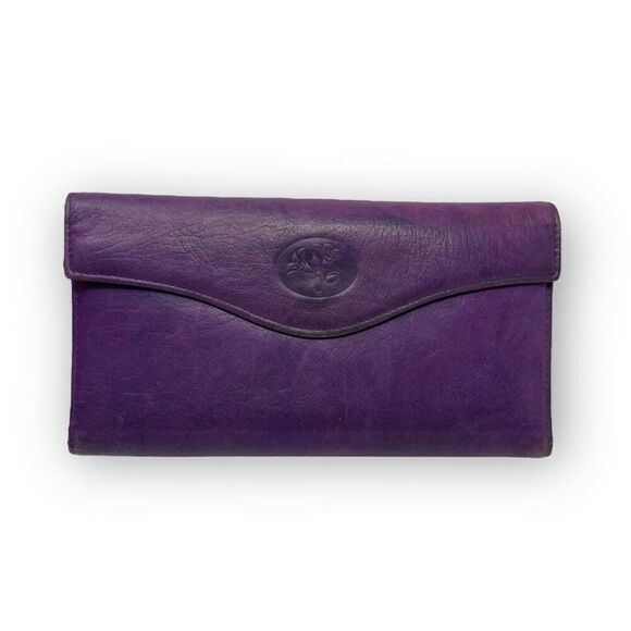 Buxton Vintage Leather Wallet Billfold Bi-Fold Purple Top Grain Cow Hide Used - Picture 1 of 14